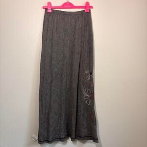 Vtg Y2K IVY Floral CD Embroidery Whimsygoth Witchy Botanical Maxi Pull On Skirt